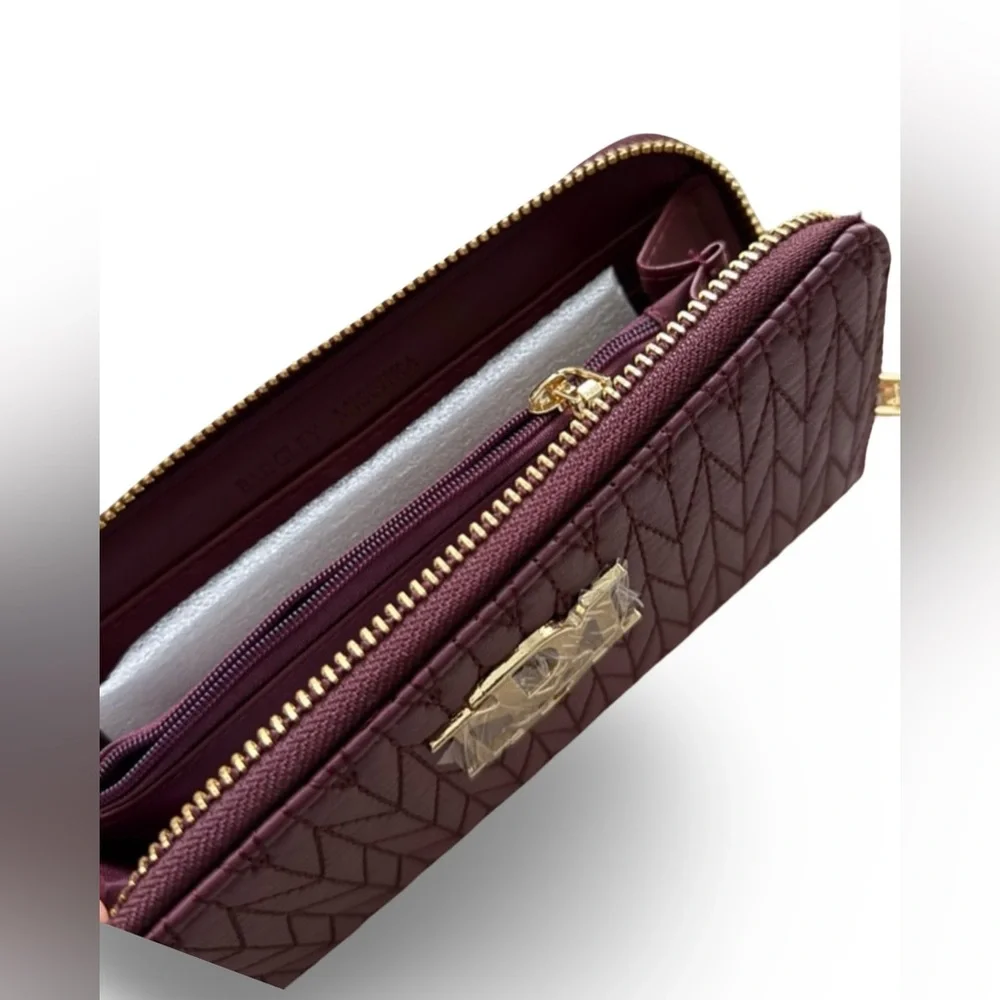 Badgley Mischka Plum Quilted Long Wallet/Phone Pocket & Wristlet